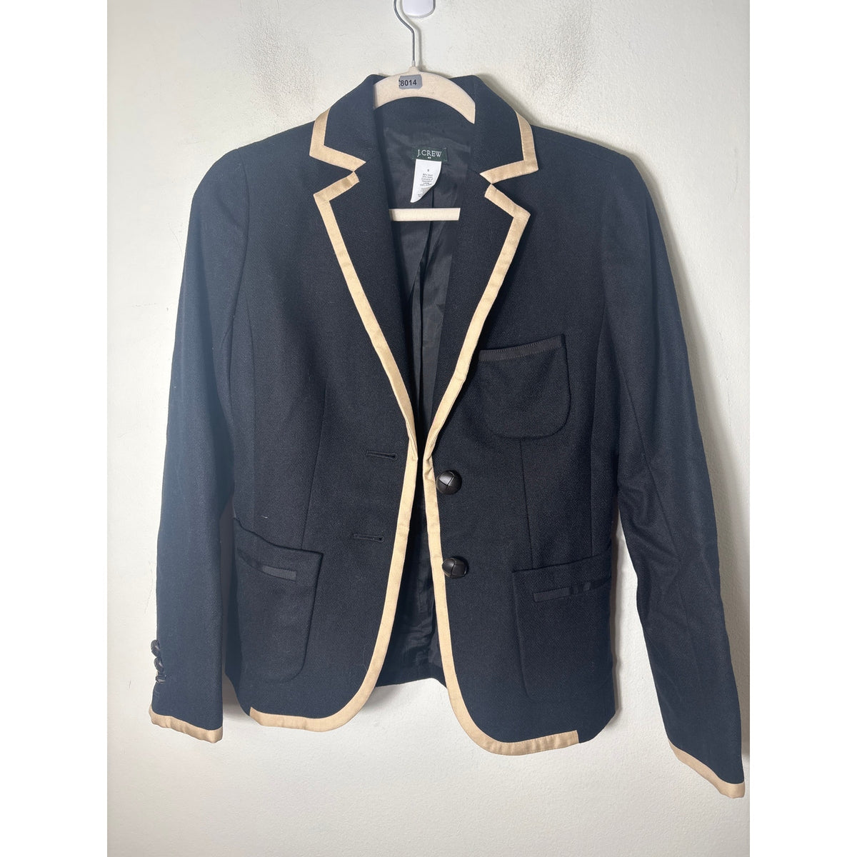 J.Crew Black With Crewam Trim Blazer Sz 0