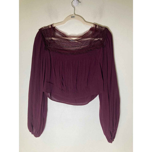 Kimchi Blue Maroon Long Sleeve Crop Top with Lace Detailing Sz S