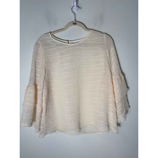 Waverly Grey Beige Smocked 3/4 Sleeve Top Sz M