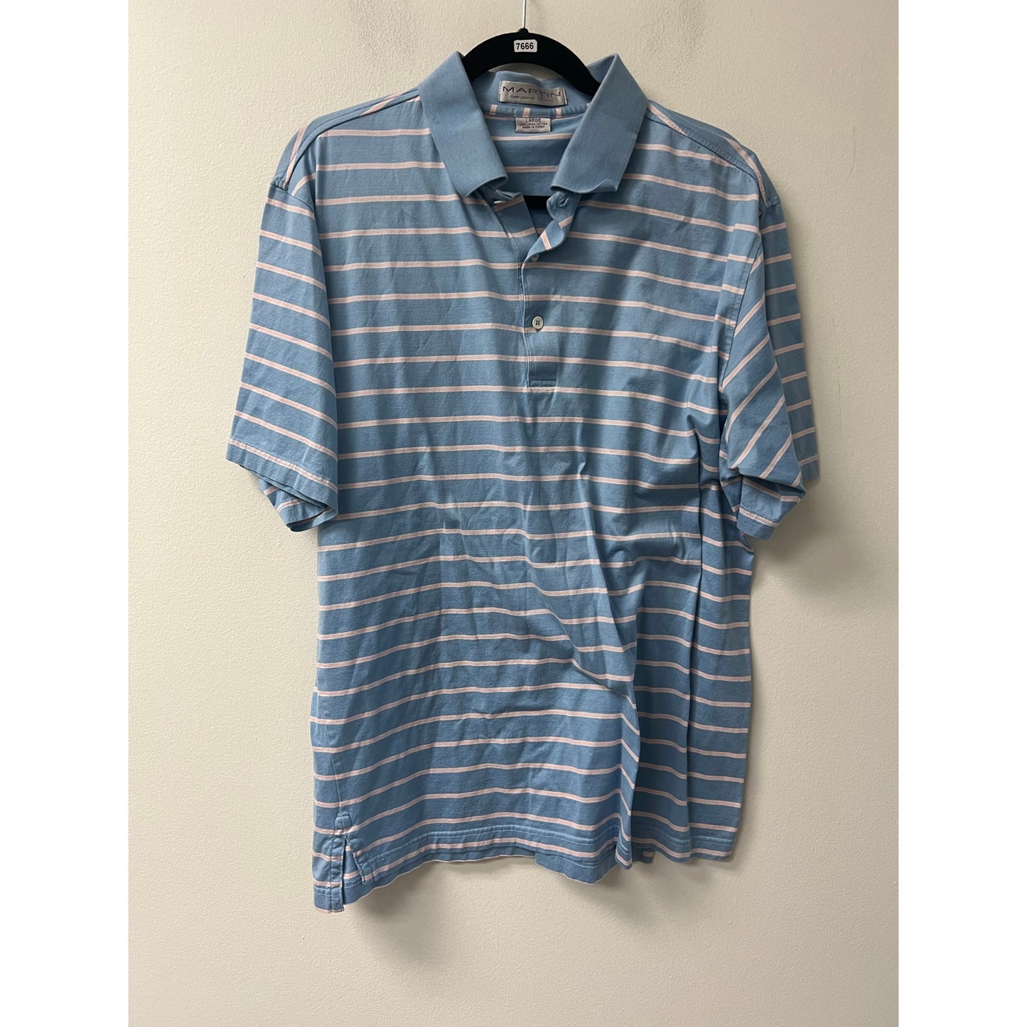 Martin Mens Blue Pink White Stripe Polo Sz L