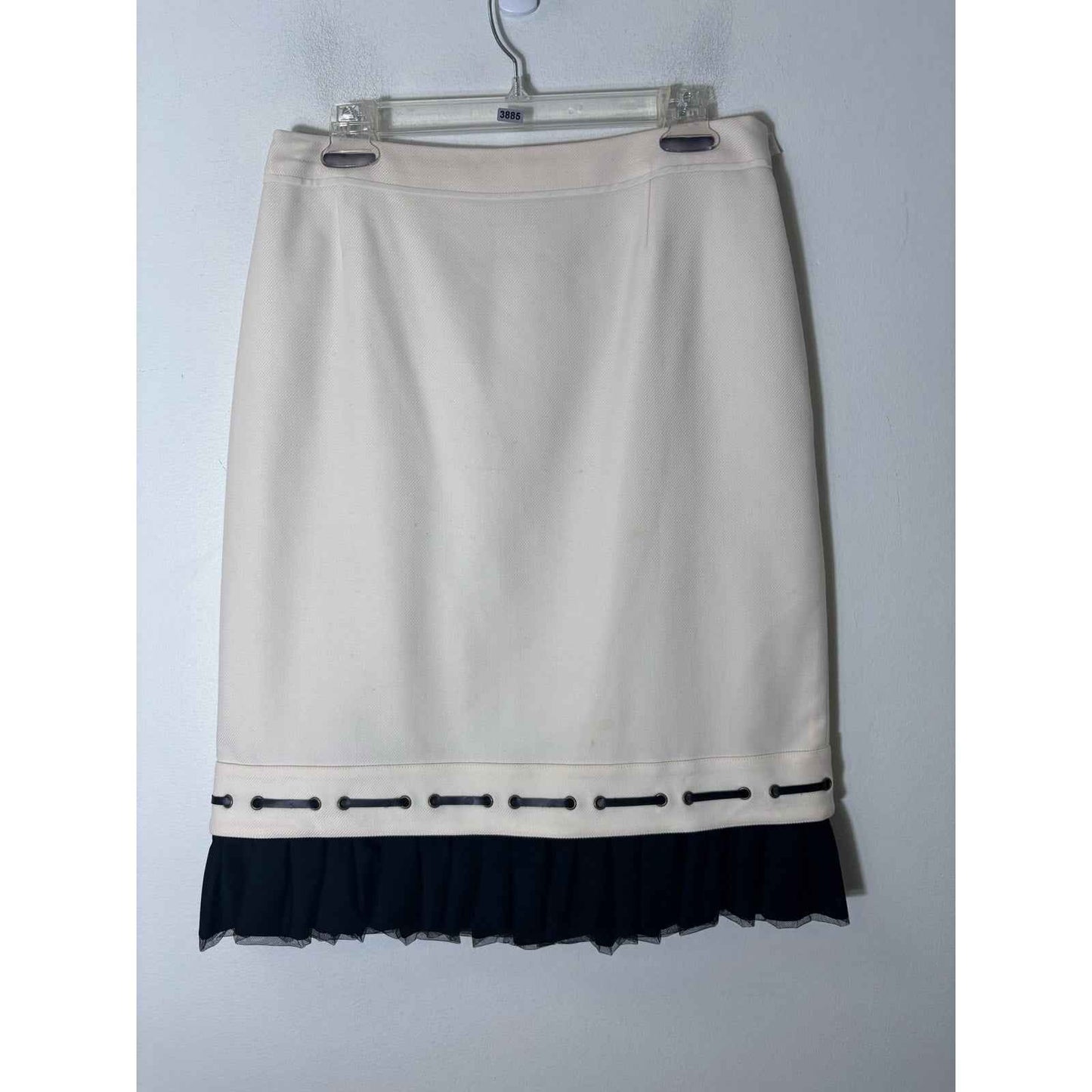 ECCOCI Cream Wool Blend Skirt with Black Removeable Pleated Hem Sz 12