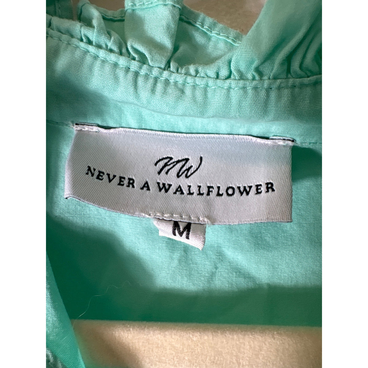 Never A Wallflower Mint Green 3/4 Puff Sleeve Cotton Top Sz M