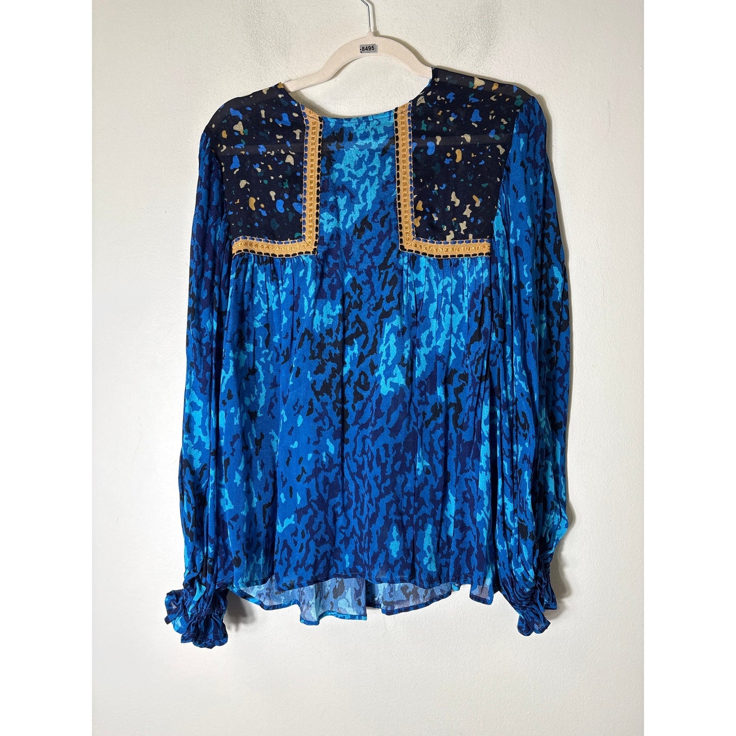 Blink London Mixed Media Sheer Blue Long Sleeve Top Sz S