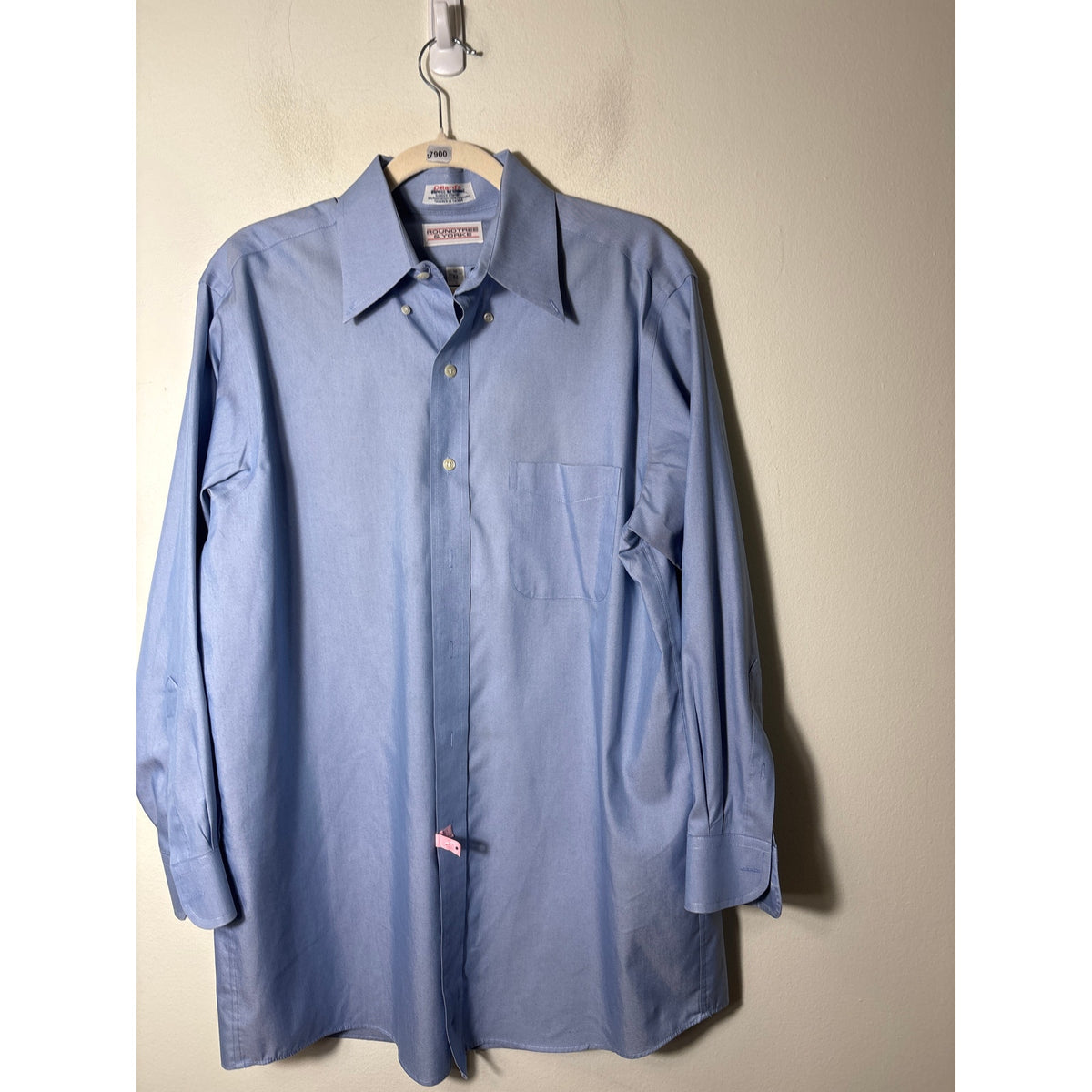 Mens Roundtree & York Blue Wrinkle Resistant Button Up Shirt Sz 16/32
