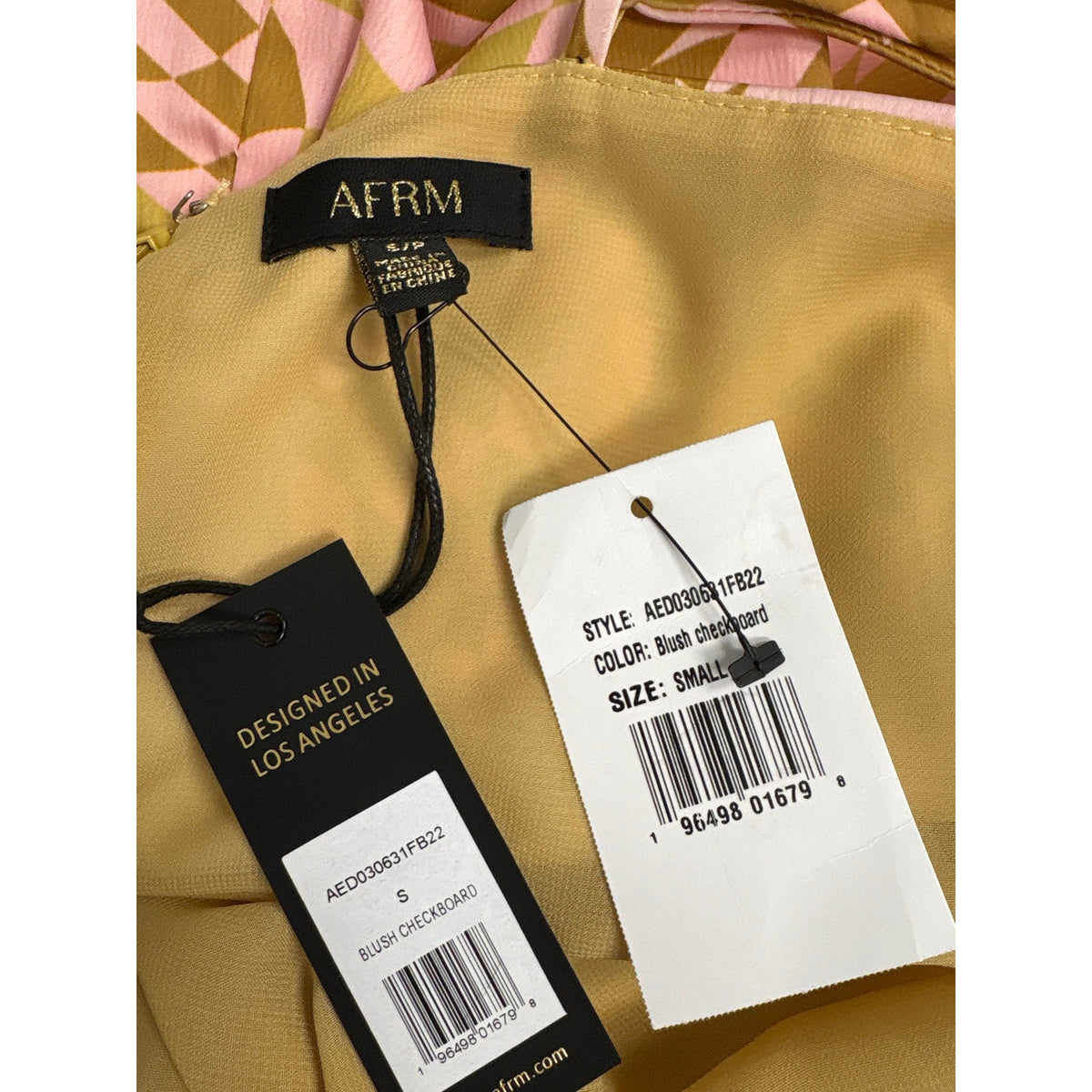 NWT AFRM Blush Checkerboard Spaghetti Strap Mini Dress Sz S