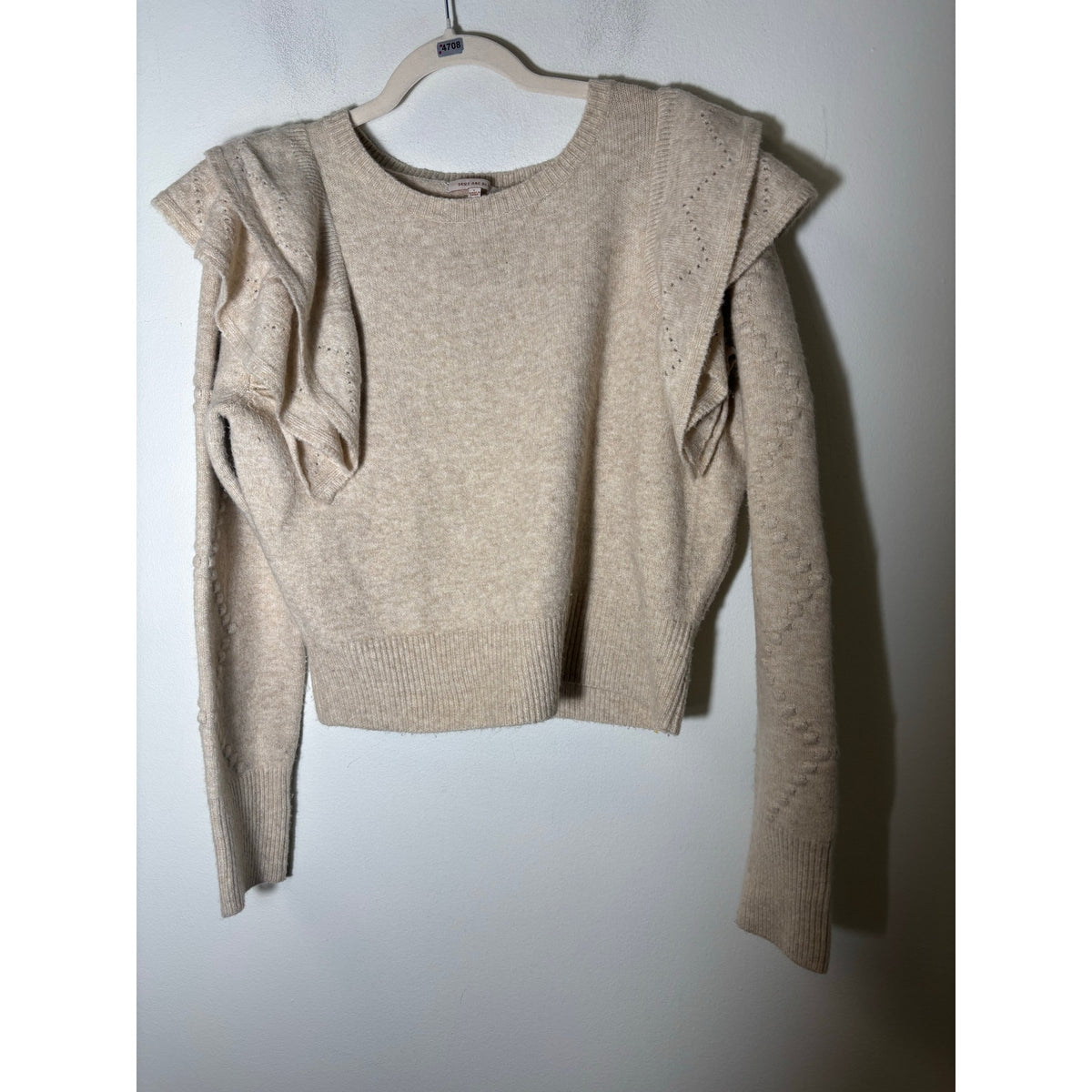 Skies are Blue Oatmeal Long Flutter Sleeve Sweater Sz L