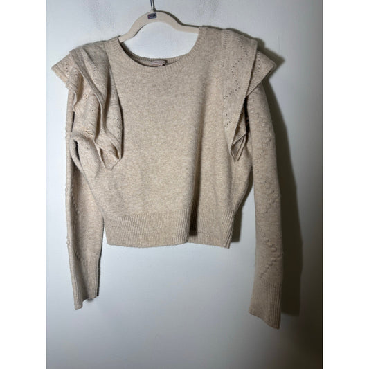 Skies are Blue Oatmeal Long Flutter Sleeve Sweater Sz L