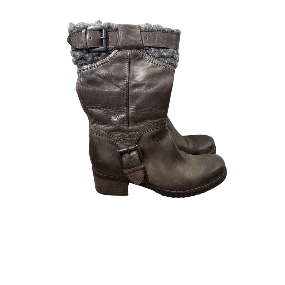 Janet & Janet Gray Leather Wool Lined Boots Sz 39