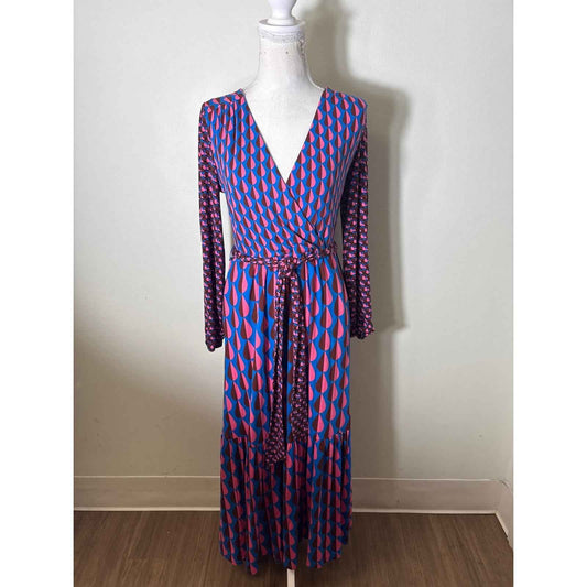 Boden Pink and Blue Mix Print Long Sleeve Faux Wrap "Ophelia" Dress Sz 6
