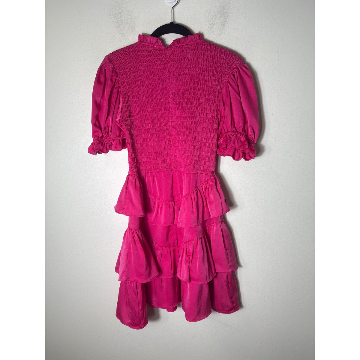 Karlie Hot Pink Smocked Bodice Mini Ruffle Dress Sz M