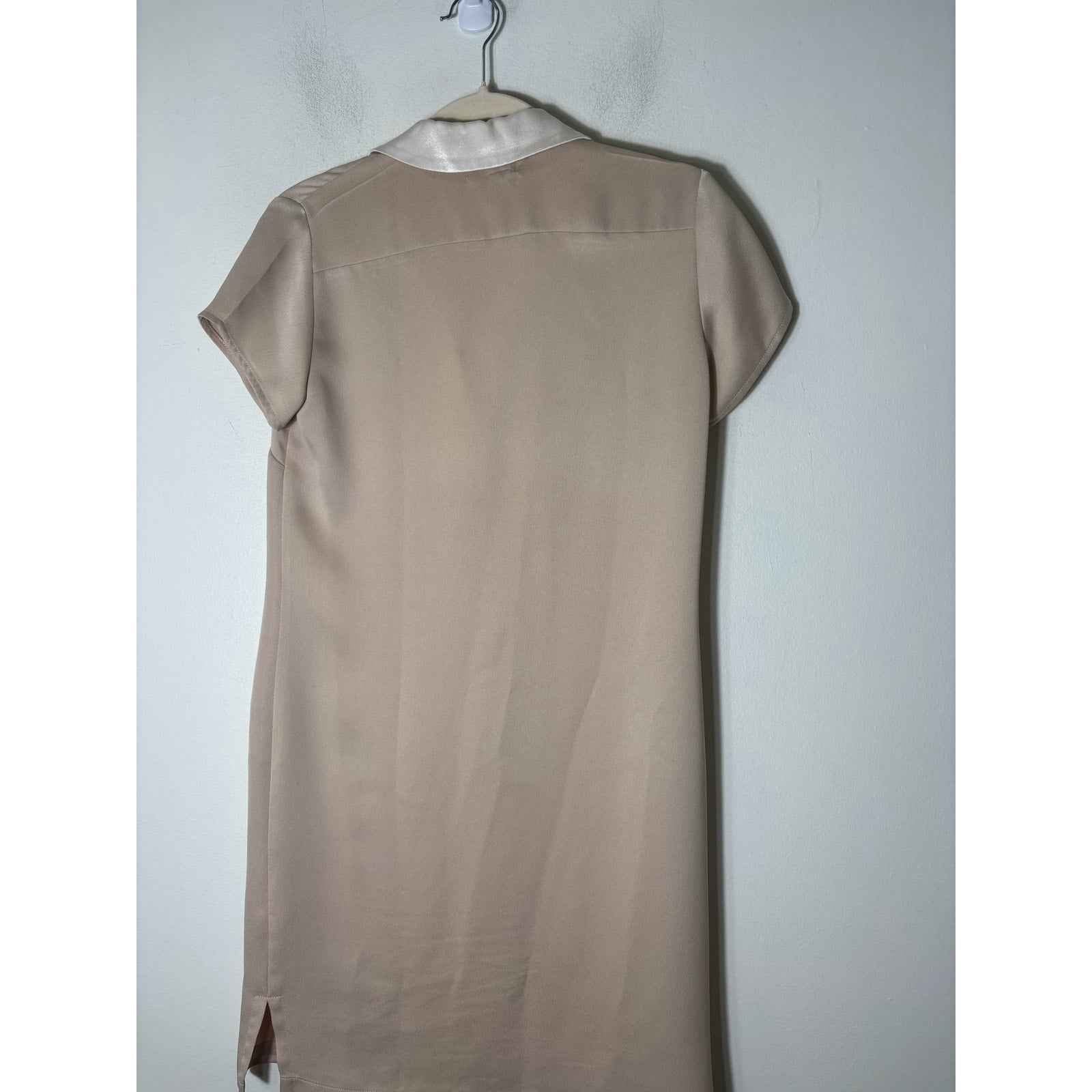 Amanda Maria Beige Cap Sleeve Collared Midi Dress Sz S