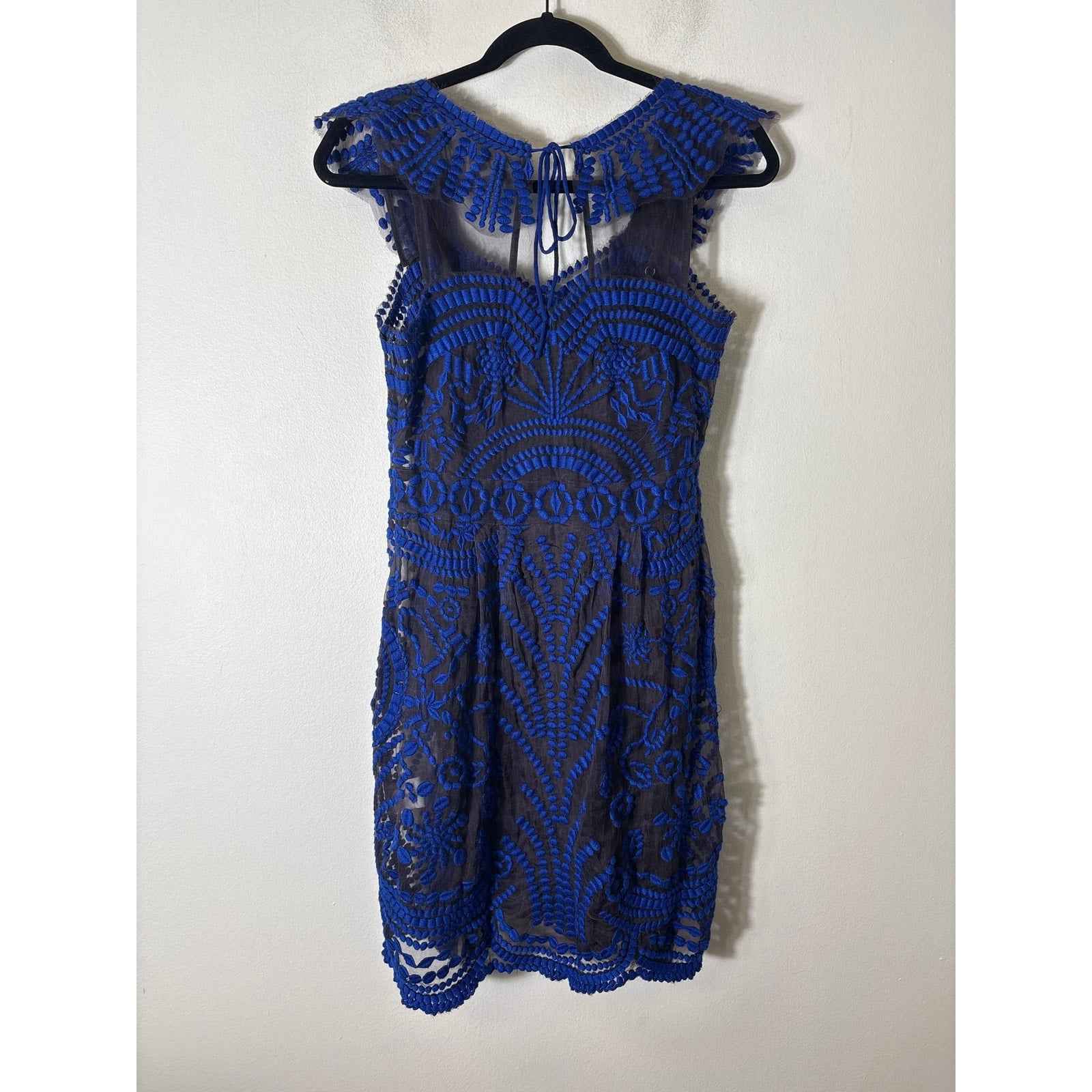 Baraschi Blue and Black Embroidered Mini Dress Sz 4