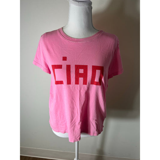 Clare V. Pink Ciao Short Sleeve Tee Shirt Sz M