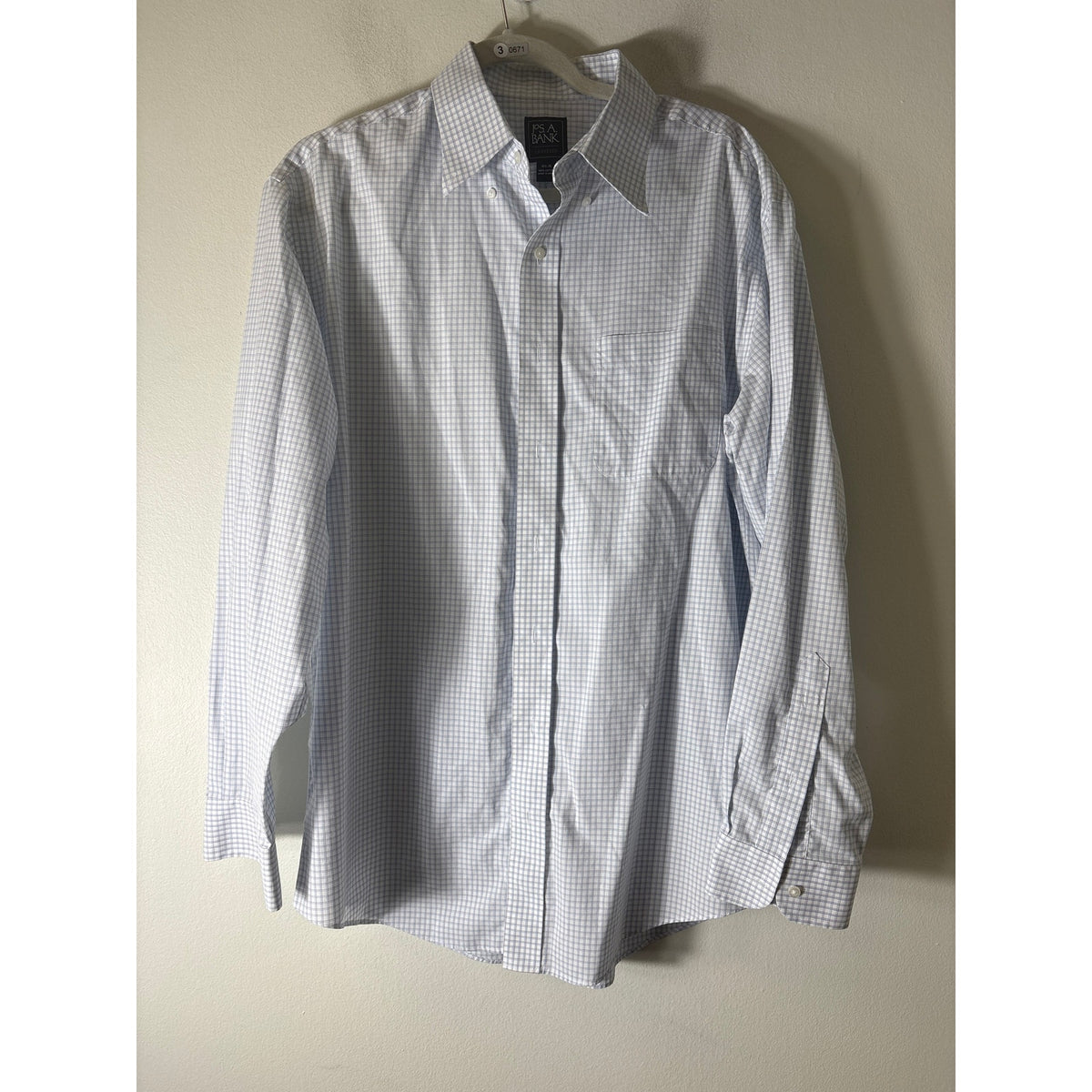 Jos. A Bank Light Blue Gray Plaid Long Sleeve Button Down Shirt Sz 16.5-35