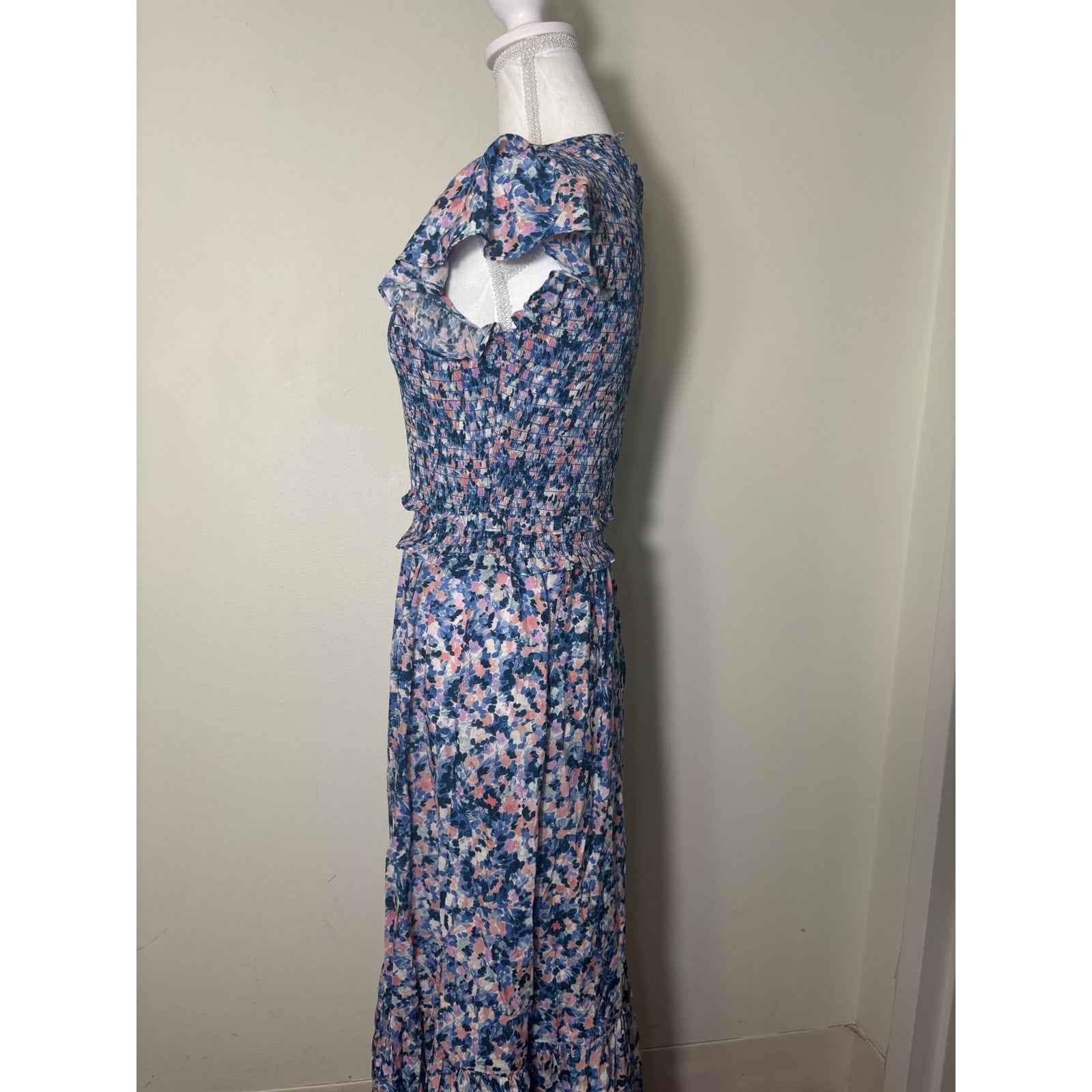 Shoshanna Smocked Bodice Floral Maxi Dress Sz 2