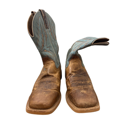 Mens Ariat Teal and Brown Leather Cowboy Boots Sz 10.5