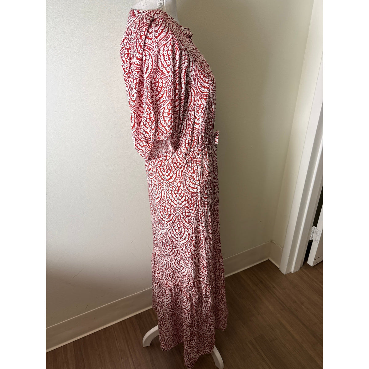 Emerson Fry / India Collection Red and white Block Print Maxi Dress Sz S