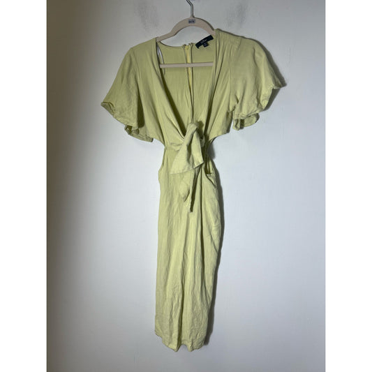 Lulu's Greenish Yellow Fluttersleeve Midi Dress Sz XS