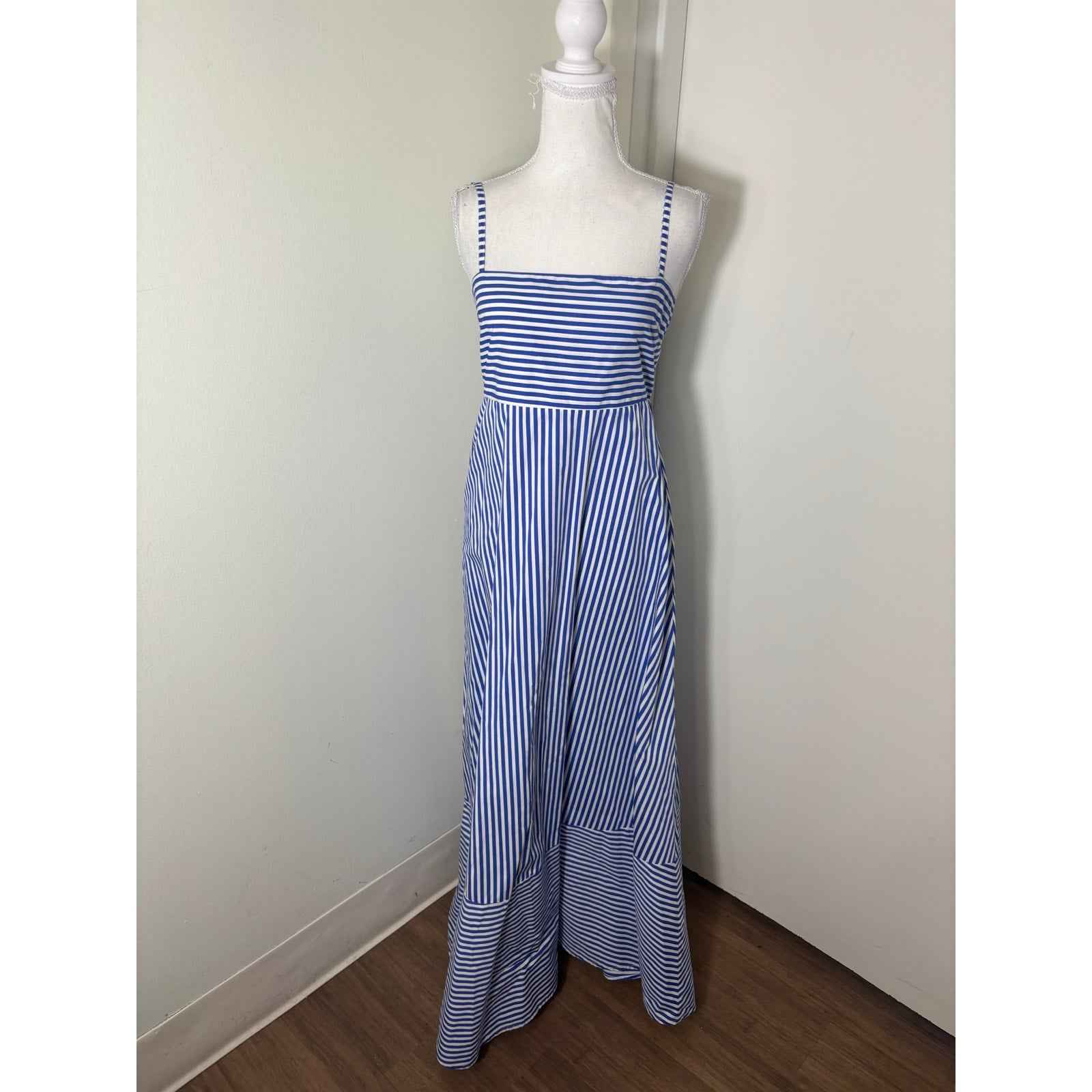 Lusana Blue and White Spaghetti Strap Maxi Dress Sz 6