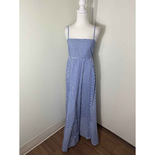 Lusana Blue and White Spaghetti Strap Maxi Dress Sz 6