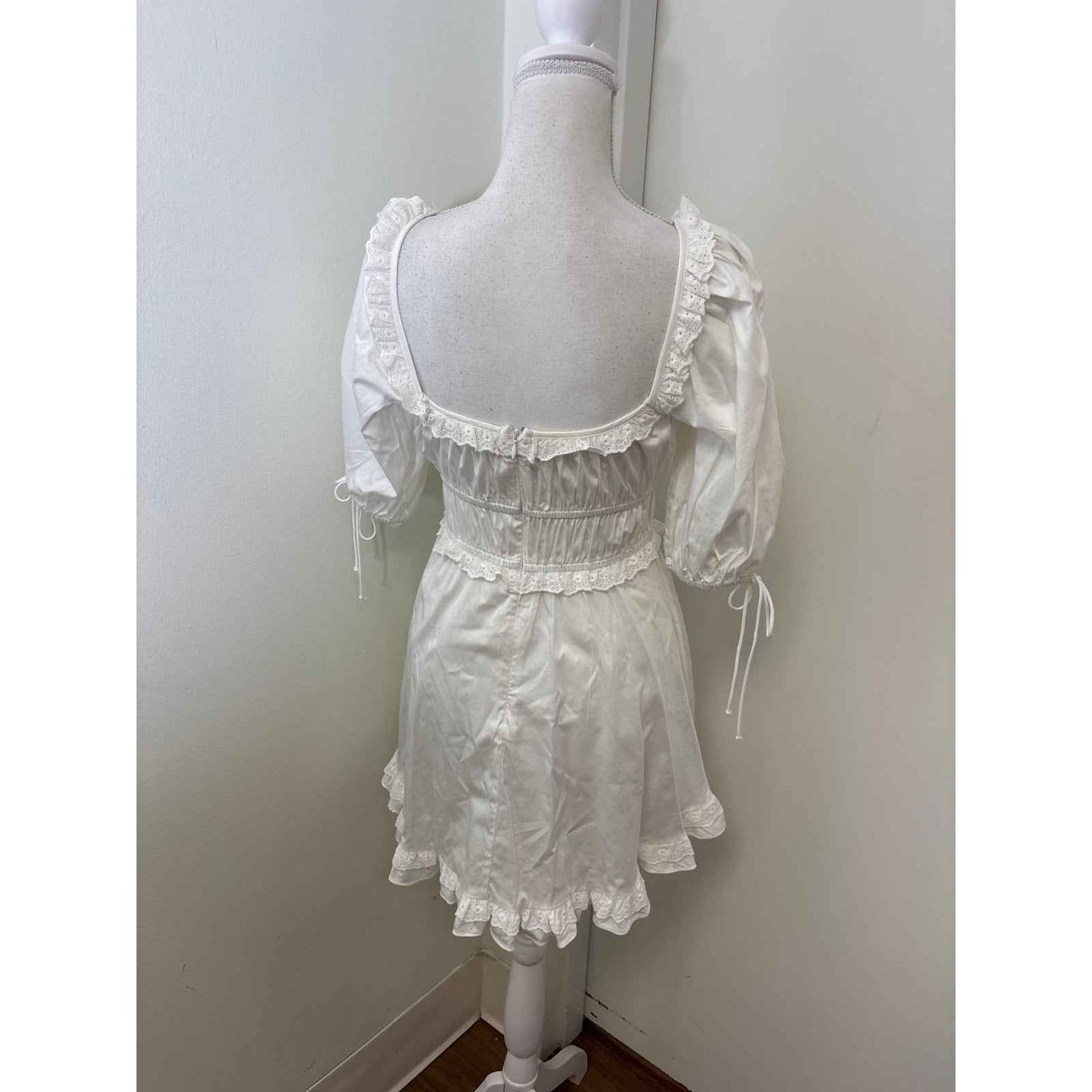 For Love & Lemons Jackson‎ Mini Dress White Cotton Knit Short Sleeve Xs