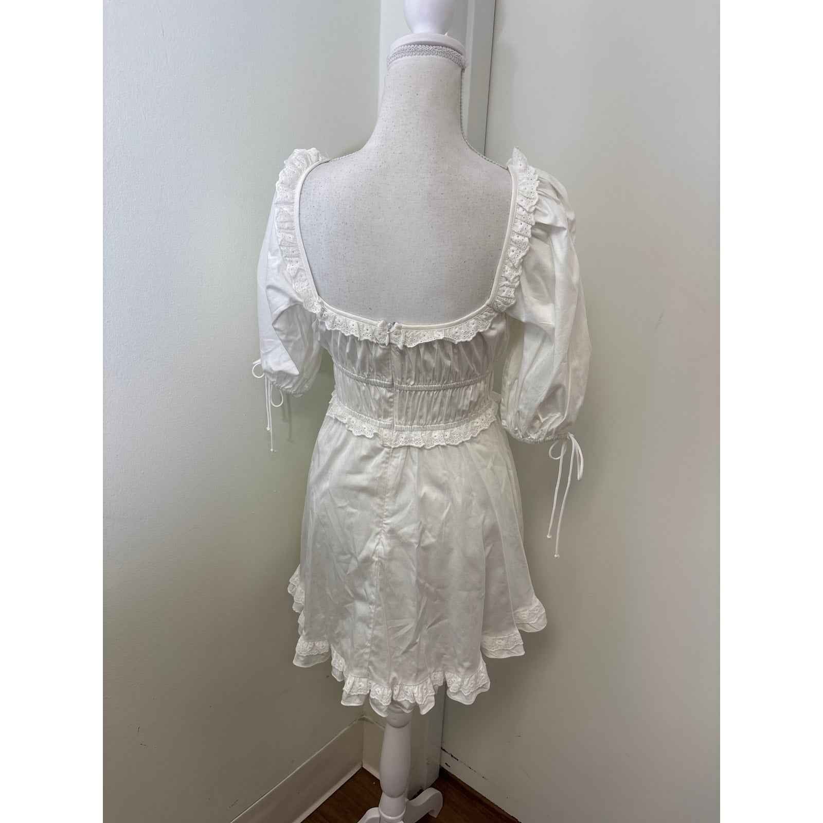 For Love & Lemons Jackson‎ Mini Dress White Cotton Knit Short Sleeve Xs