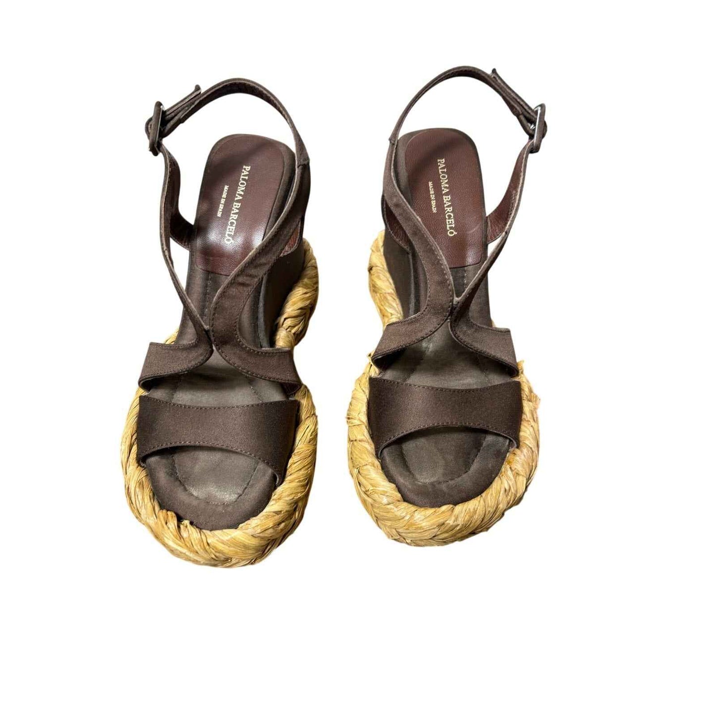 Paloma Barcelo Brown Raffia Wedge Platform Sandal Sz 38