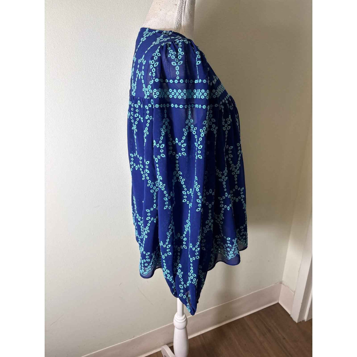 Shoshanna Dark Blue Teal Long Sleeve Semi Sheer Shirt Sz S