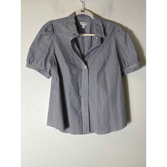 J. Crew Gray Pin Stripe Short Sleeve Button Up Cotton Shirt Sz M