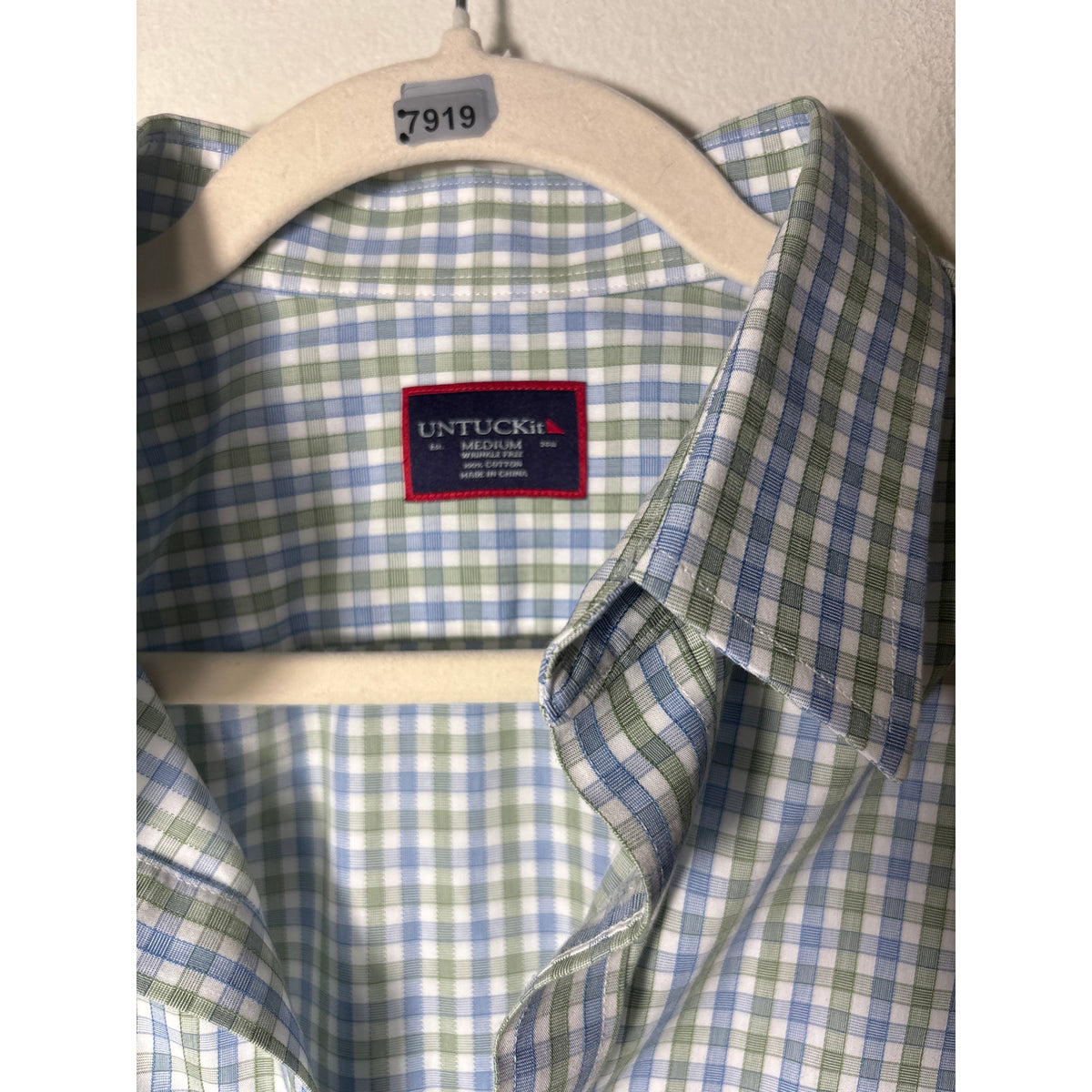 Men's Untuckit Green Blue Plaid Long Sleeve Button Down Shirt Sz M