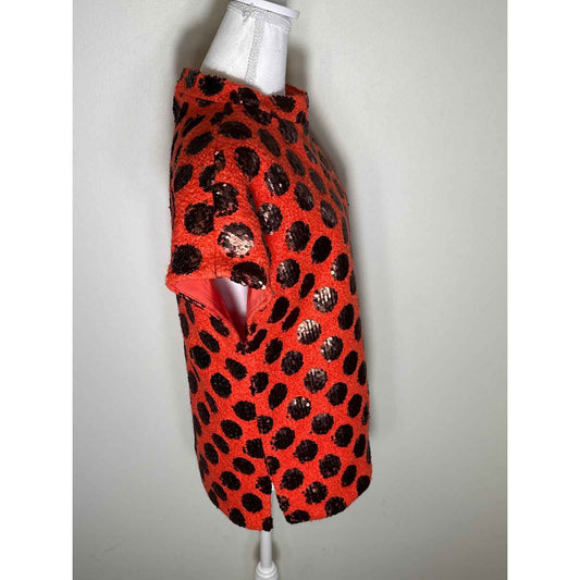 Ann Mashburn Orange W Brown Sequin Polka Dot Sweater Top Sz S