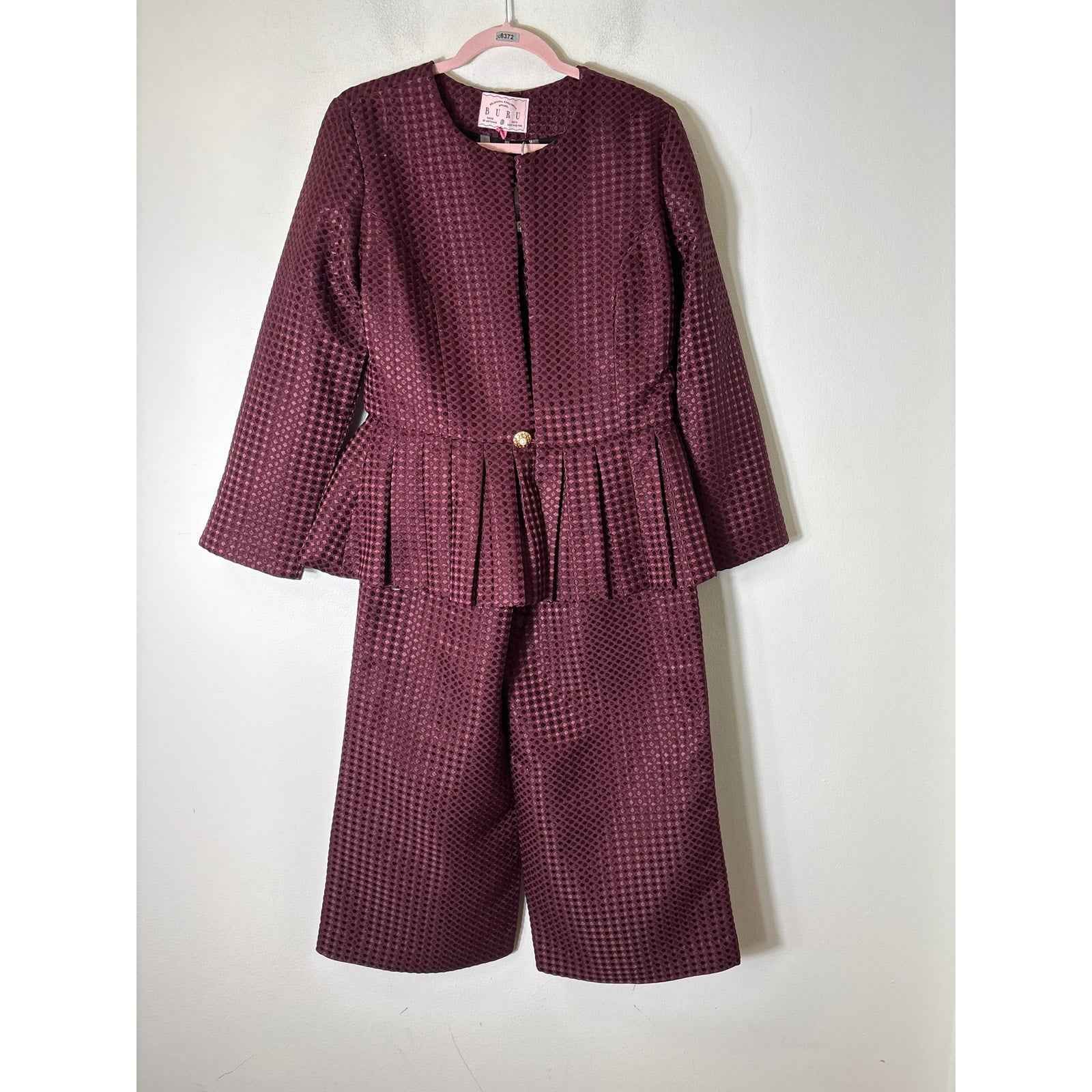 NWT BUru Burgundy Dot Pepblum Blazer and Pant Set Sz M