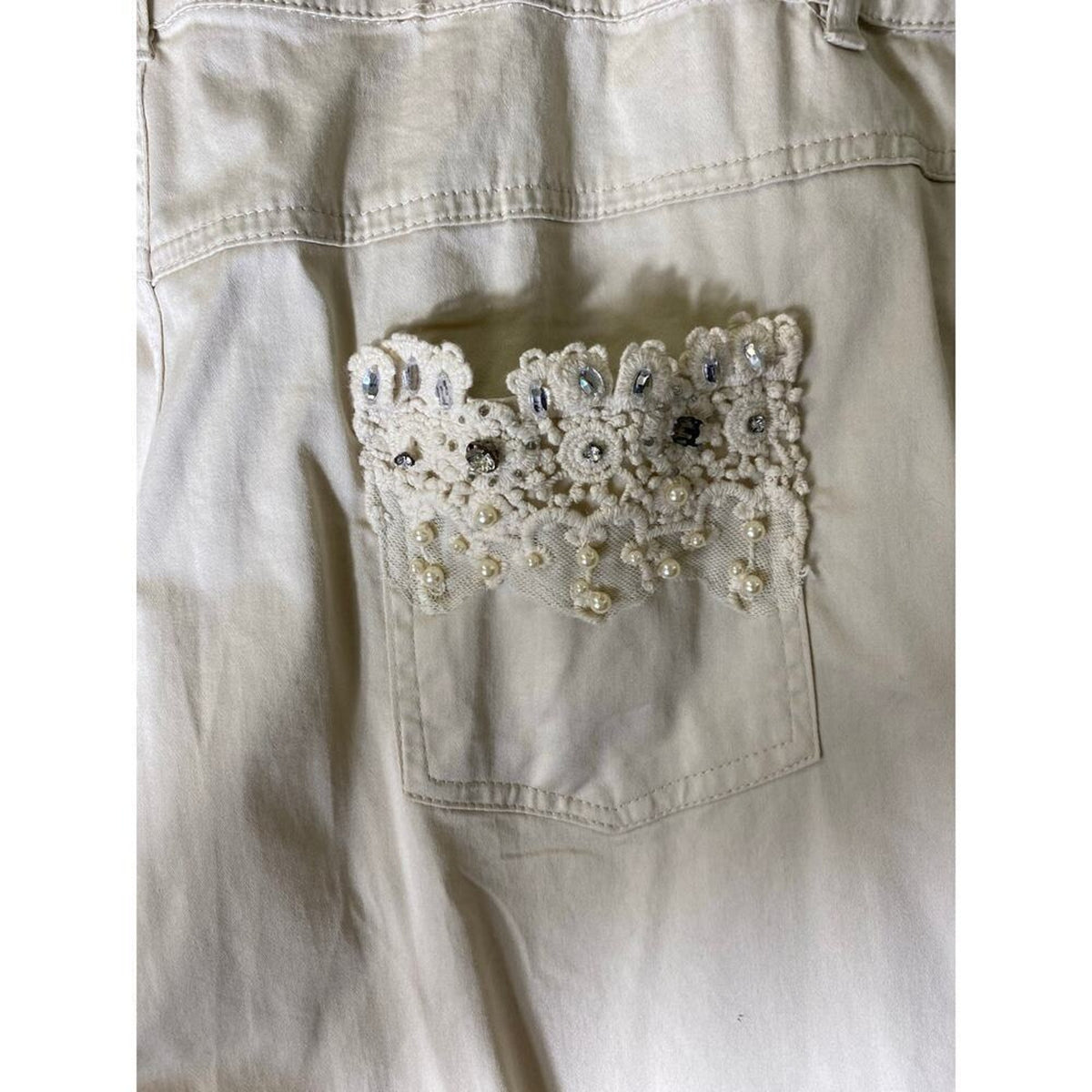 Style Tan Slacks with Pearl Diamond Embellishments Size 14