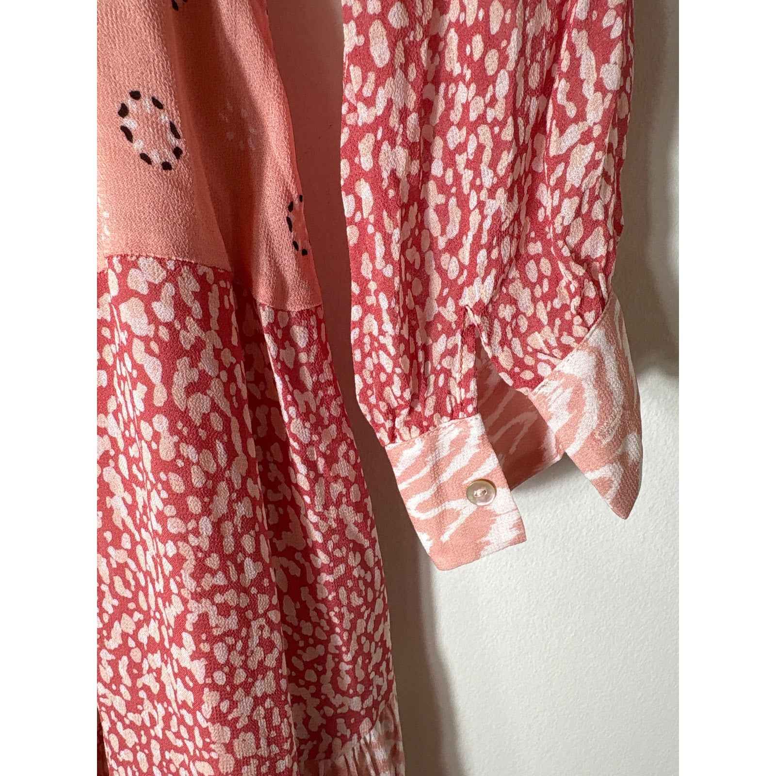 DOLAN Pink Long Sleeve Patchwork Tiered Maxi Dress Sz S