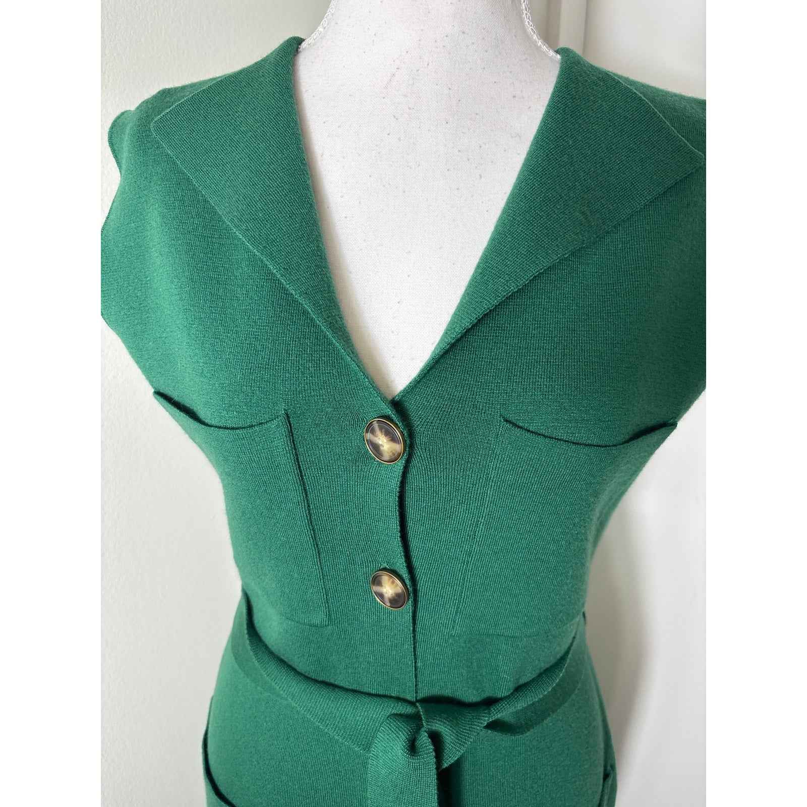 NWT Pearl Forest Green Sleeveless Knit Vest Dress Sz S