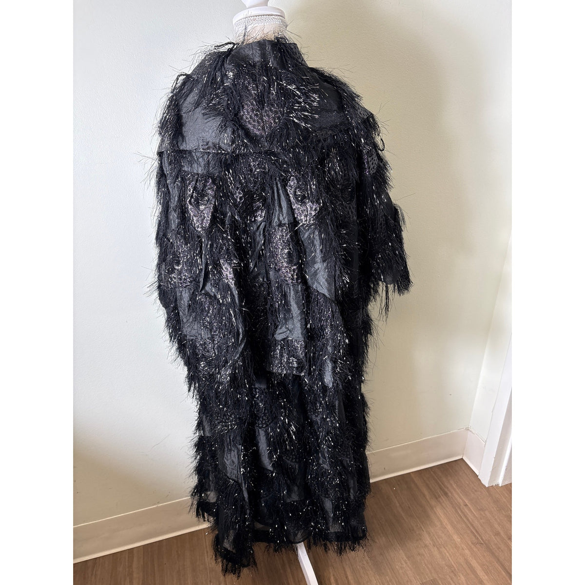 Buru Black  Fringed Car Coat and Skirt Set Sz XS/S