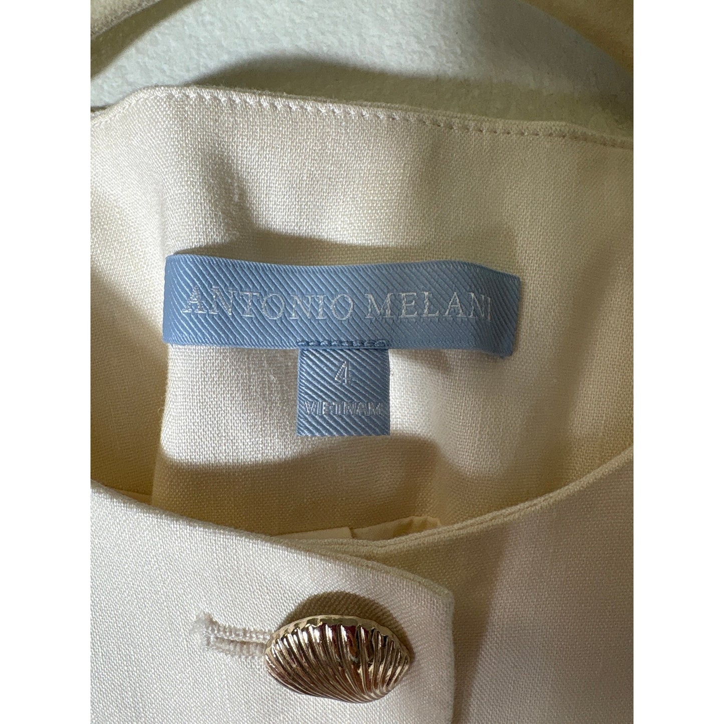 Antonio Melani Off White Sleeveless Linen Button Up Vest Sz 4
