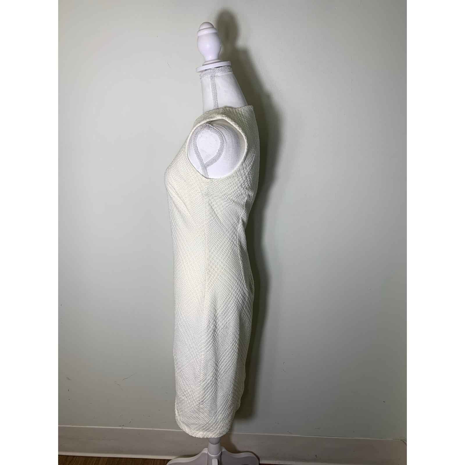 J. McLaughlin Off White Sleeveless Crew Neck Below the Knee Sheath Dress Sz XS