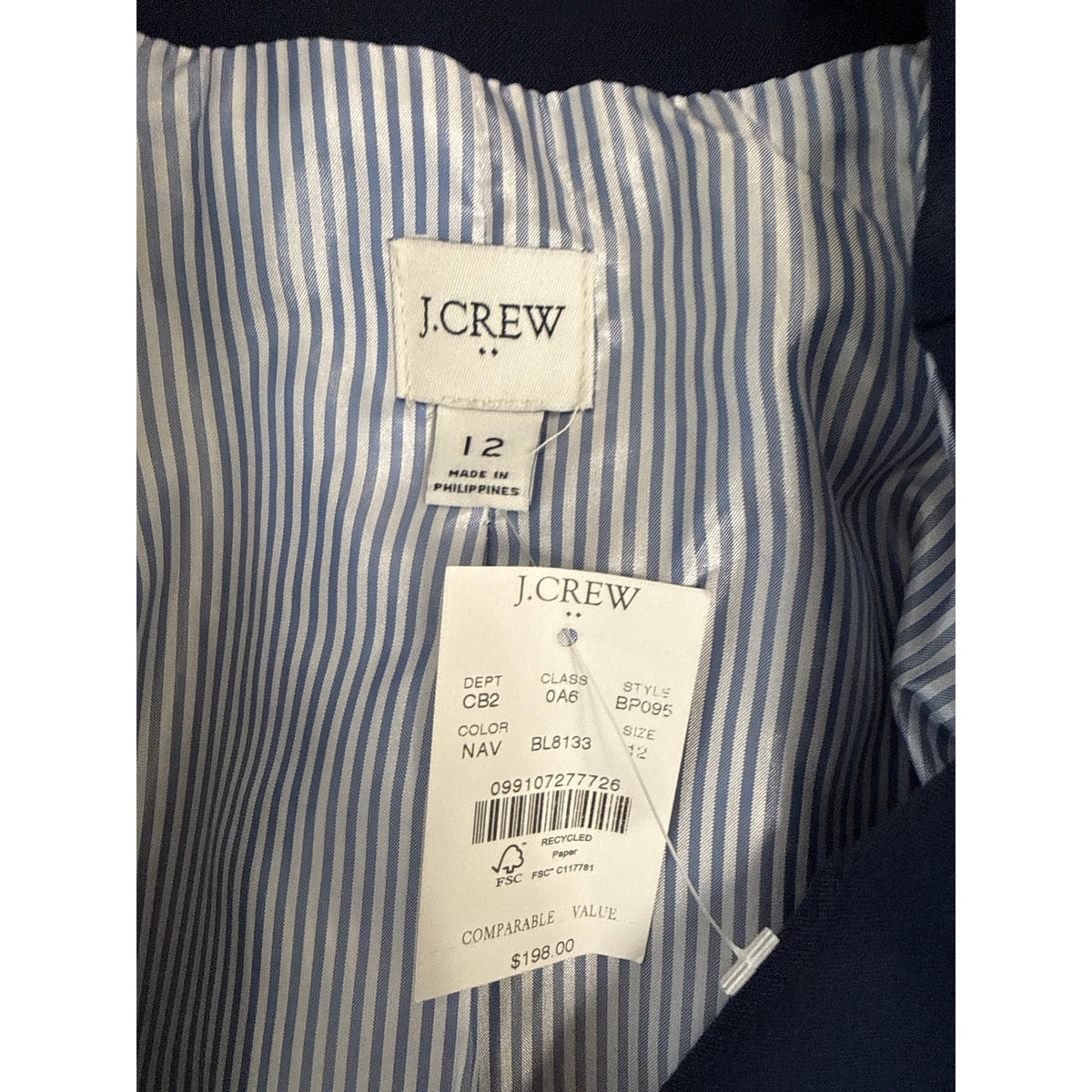 NWT j Crew Womens Navy Blazer Sz 12