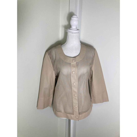 J'Envie Cream Genuine Leather Perforated Jacket Sz M