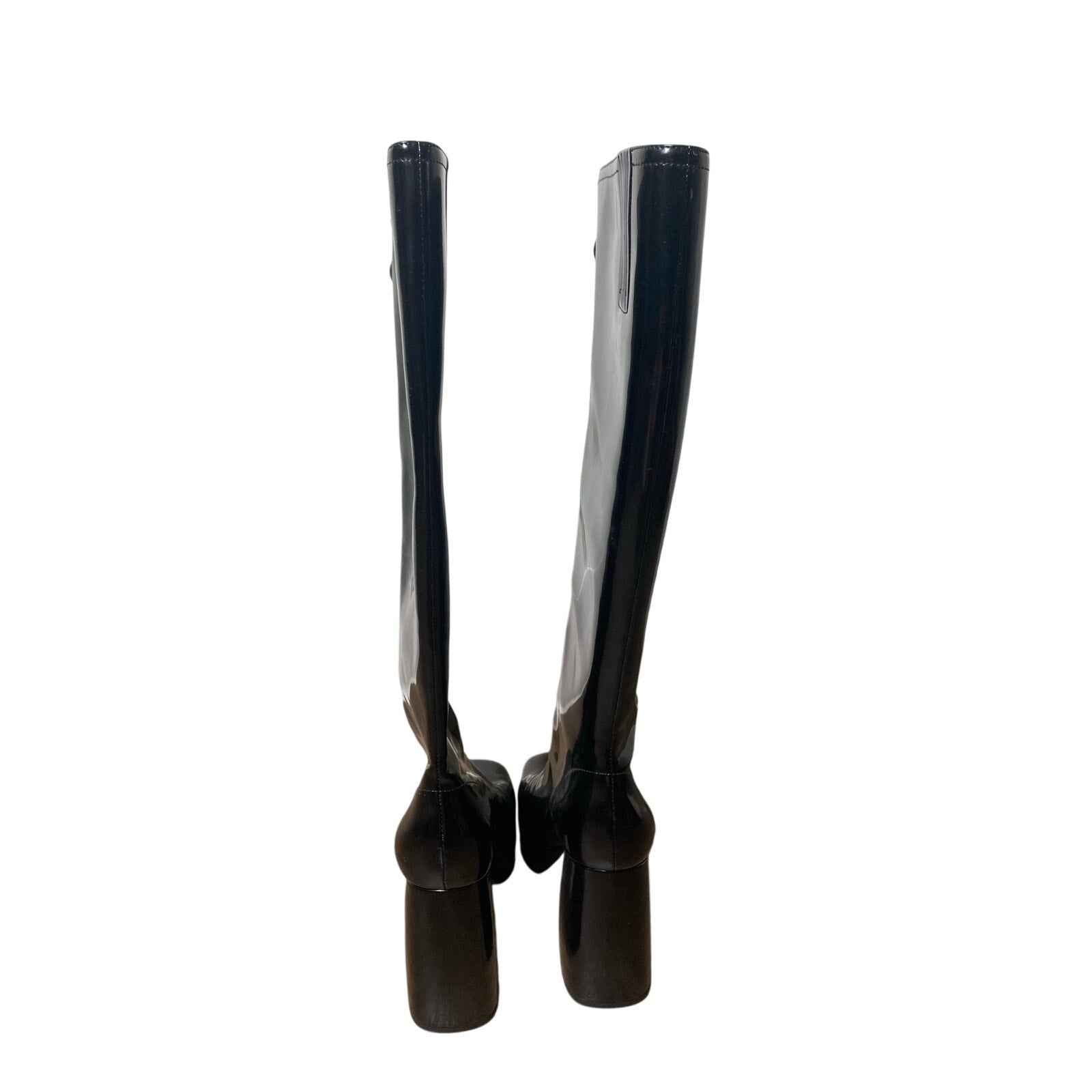 New W/O Katy Perry Black Front Zip Up Knee Boots Sz 6