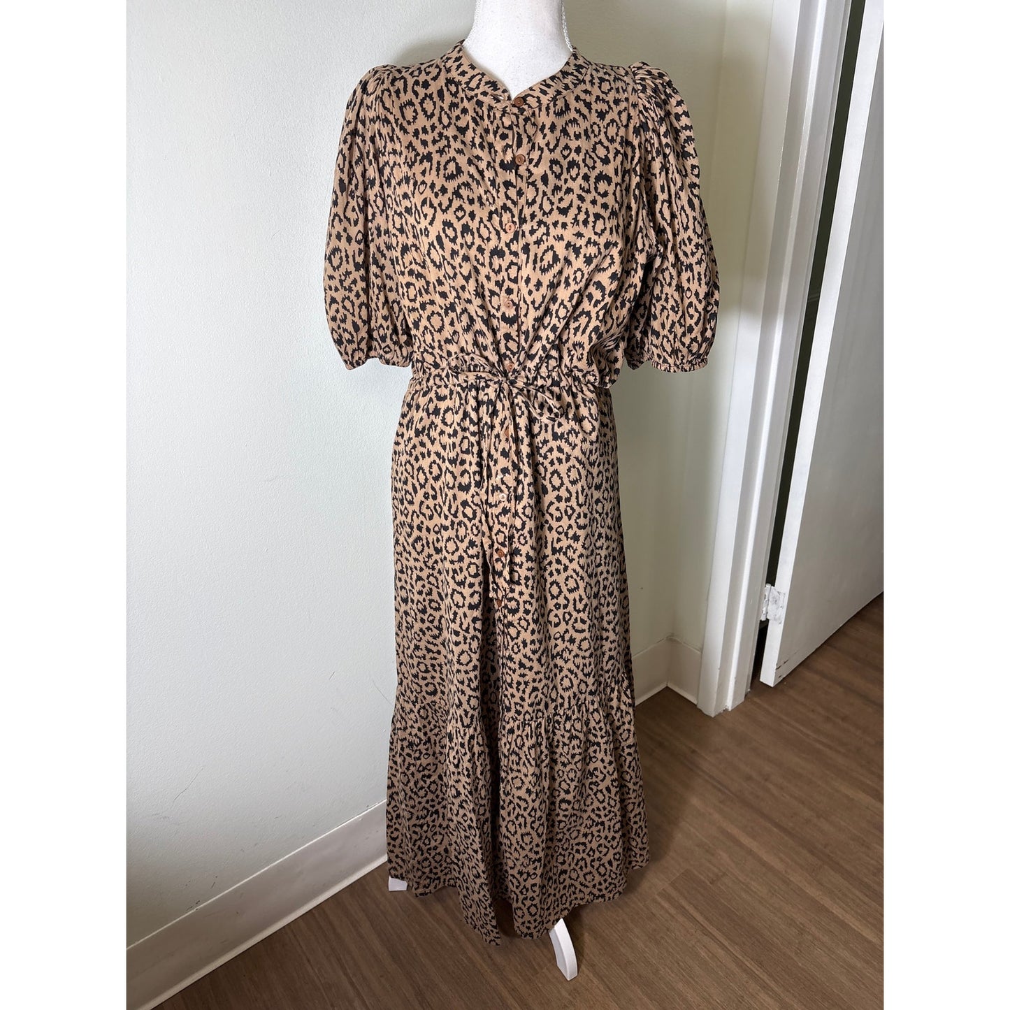 India Collection by Emerson Fry Tan and Black Cotton Button Up Maxi Dress Sz M