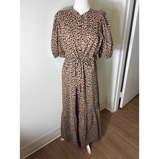 India Collection by Emerson Fry Tan and Black Cotton Button Up Maxi Dress Sz M