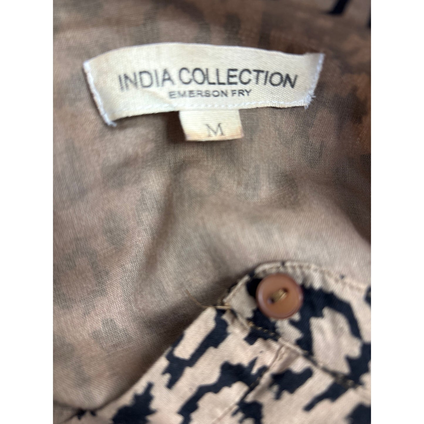India Collection by Emerson Fry Tan and Black Cotton Button Up Maxi Dress Sz M