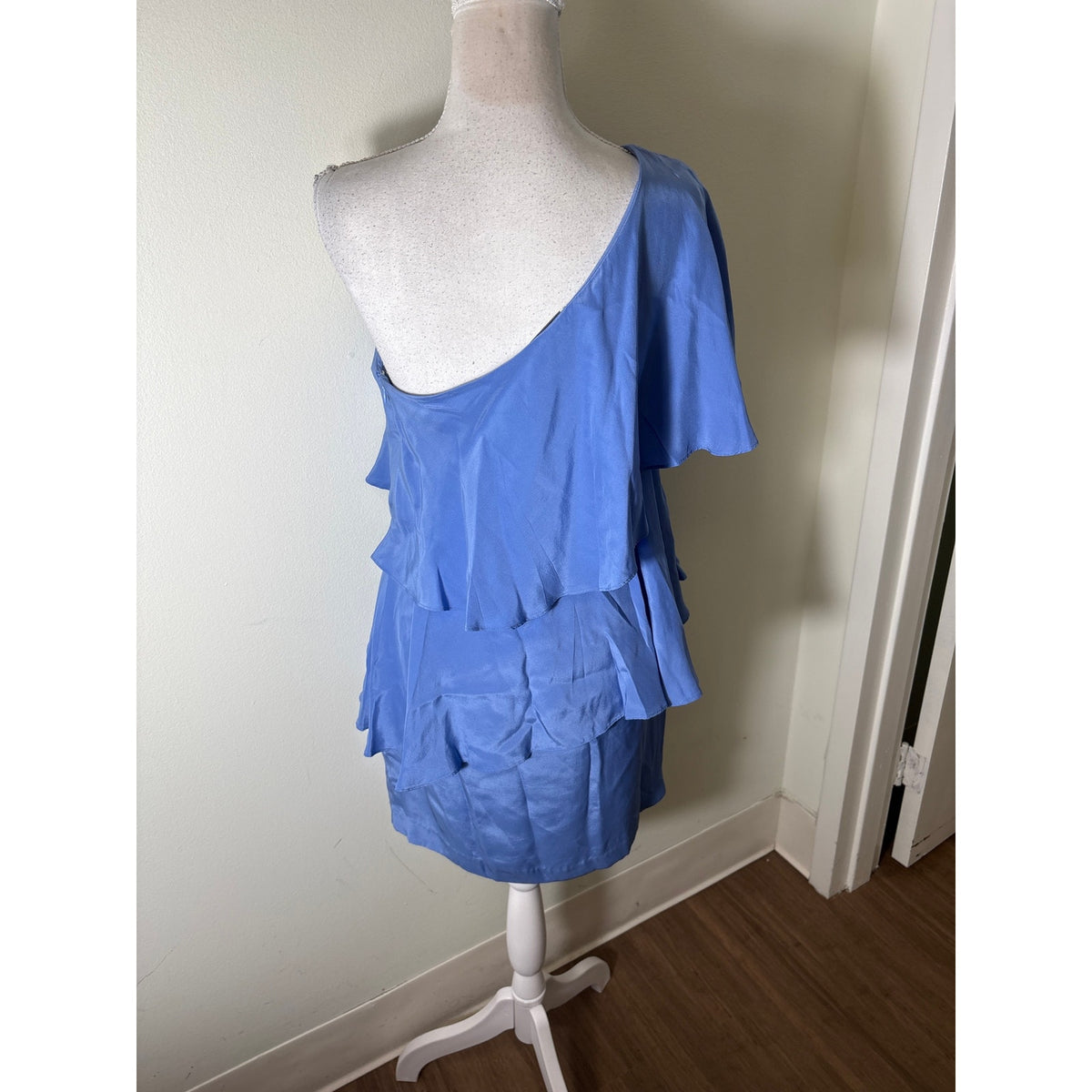 Annie Griffin Periwinkle One Shoulder Layered Ruffle Dress Sz 4