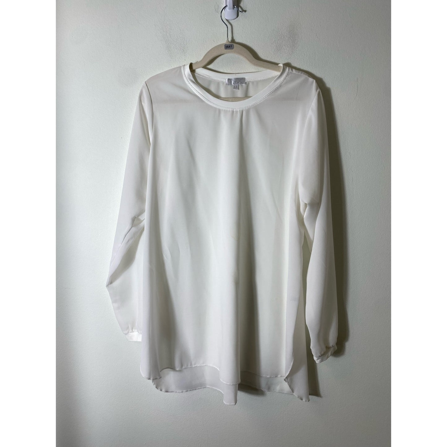 Bundle of 2 A'Nue White/Black Sheer Long Sleeve Tops Sz L