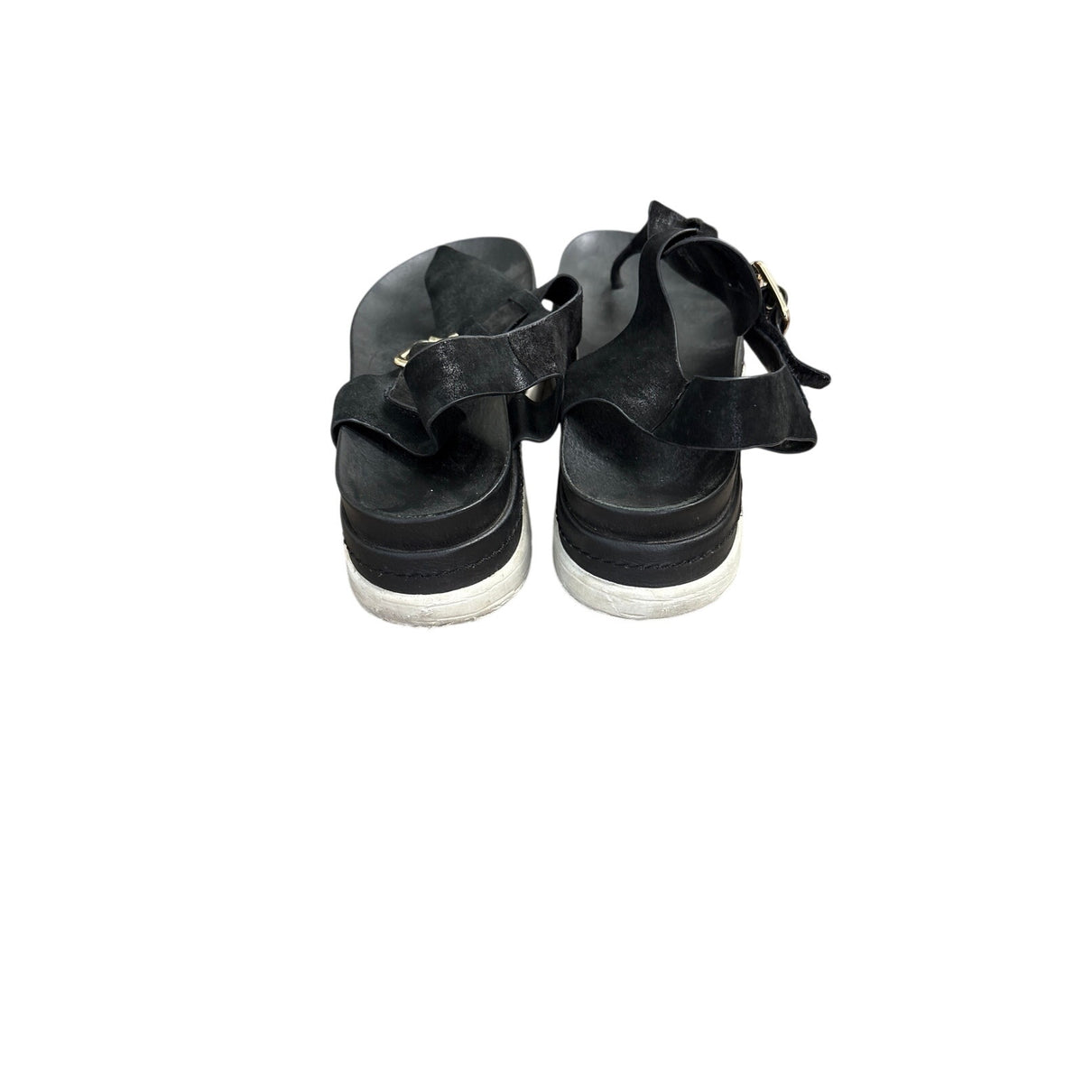 J/Slides Black Velcro Buckle Thong Slides Sz 10