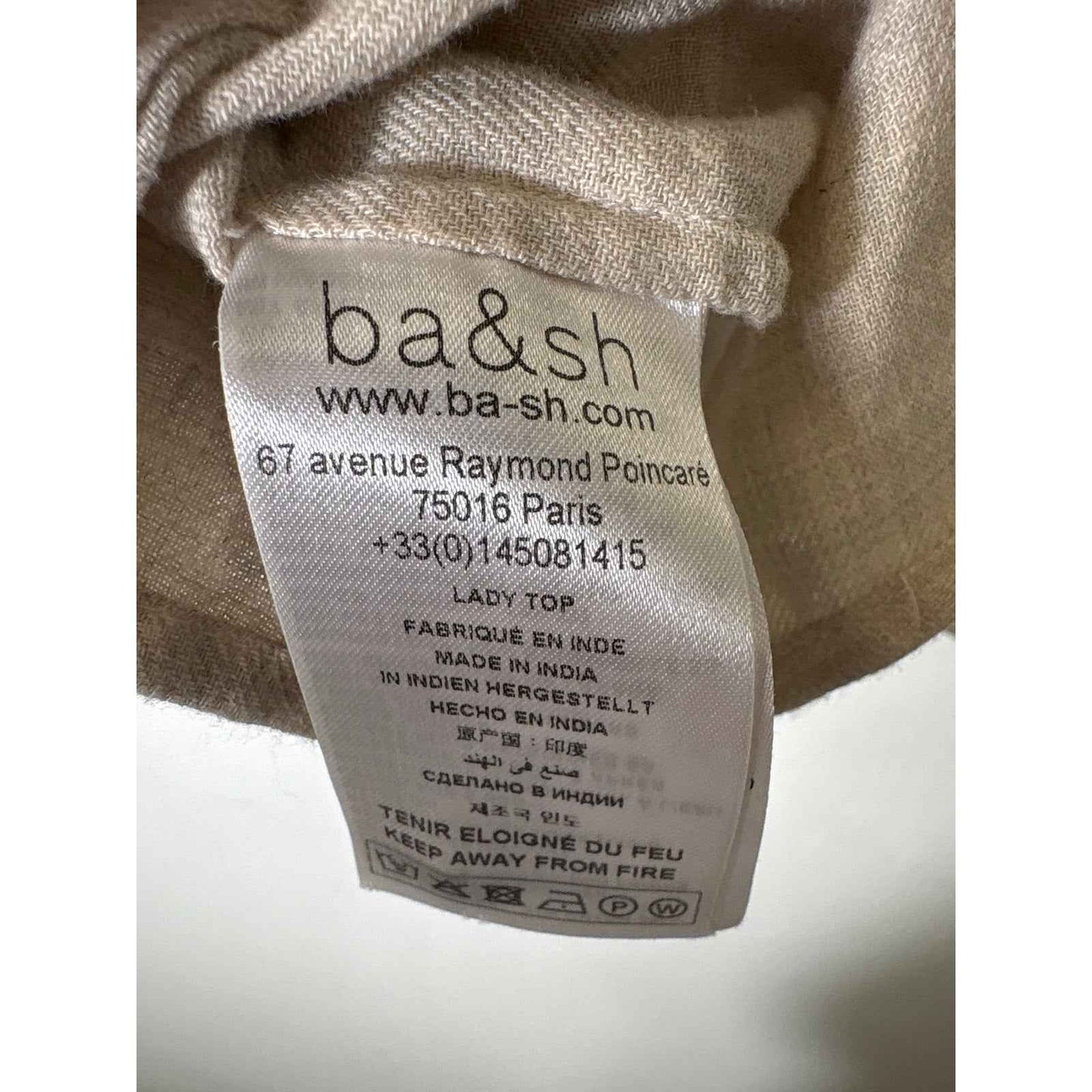 BA&SH Oatmeal Long Sleeve Button Up Ruffle Collar Shirt Sz M