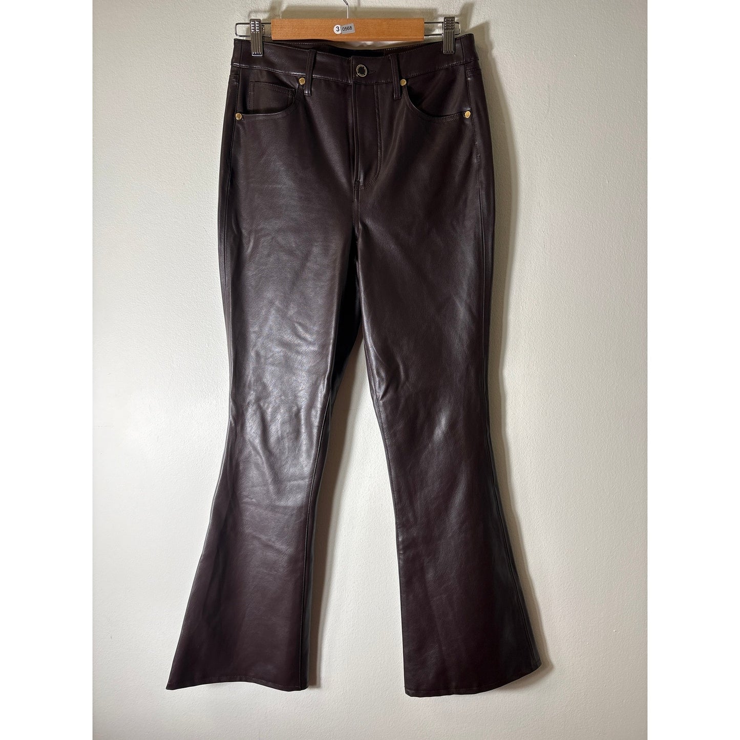 Veronica Beard Brown Faux Leather Beverly Skinny High Rise Flare Pants Sz 28