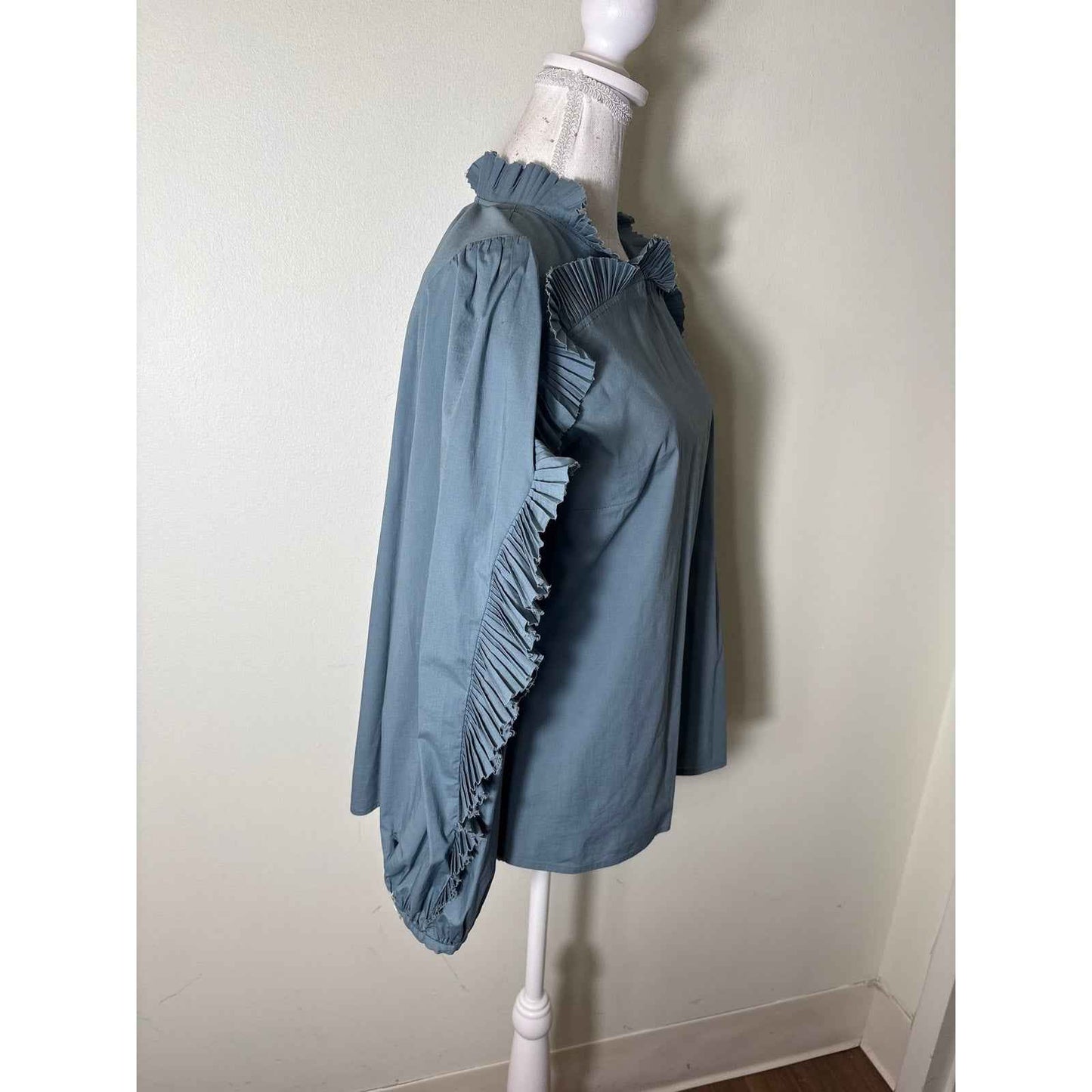 Sea Dusty Blue Mini Ruffled Long Sleeve Shirt Sz 6